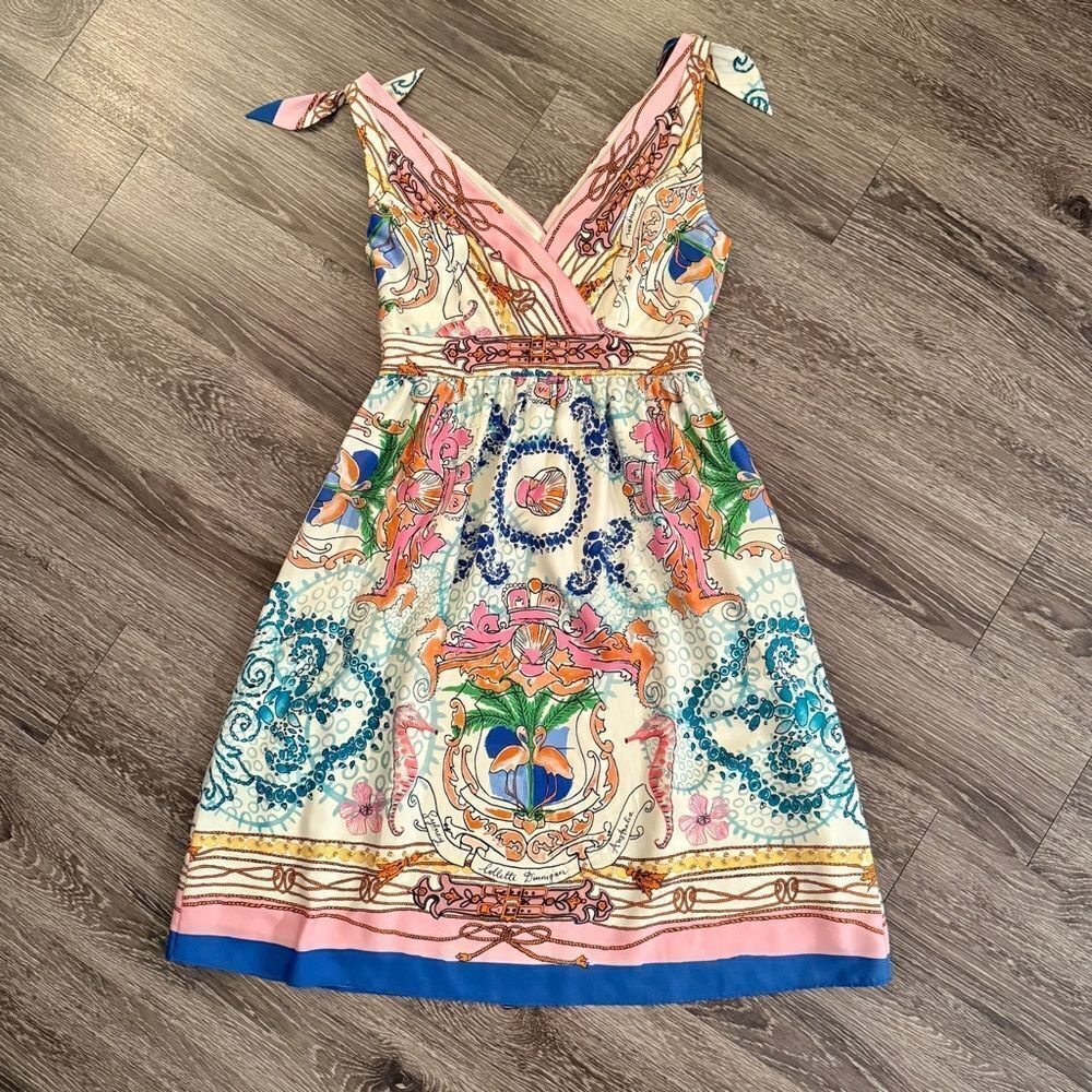 Anthropologie Multicolor Floral Medallion Print Tie-Shoulder Dress - Picture 9 of 10